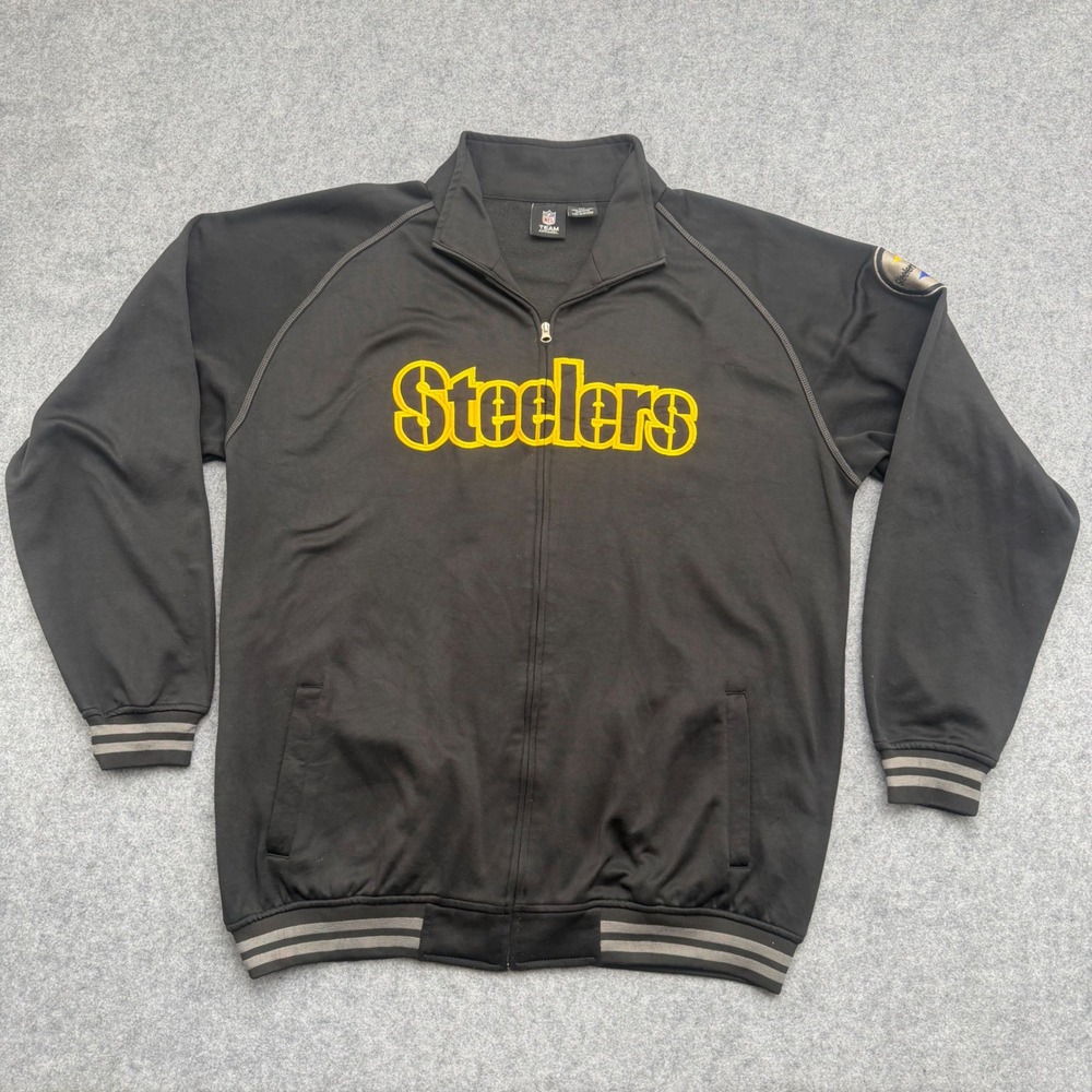 NFL Team Apparel Pittsburgh Steelers Track Jacket Mens 2XT Black Full Zip Fleece